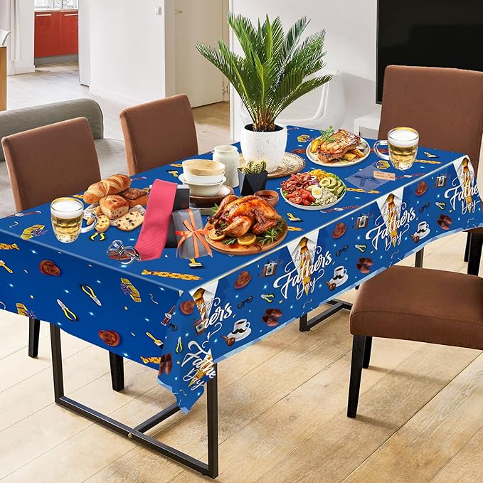 2 Pack Fathers Day Tablecloth - Happy Father's Day Table Cloth, Plastic Disposable Rectangle Blue Father Day Table Cover for Fathers Day Decorations Party Decor Supplies Favors,108 x 54 Inch-CasaMuseHome