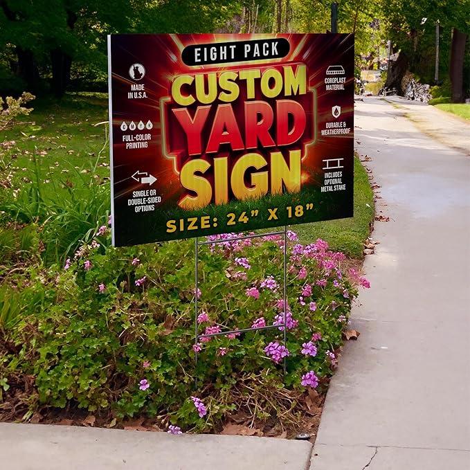 8 Pack 24"x18" Custom Yard Signs with Stakes, Personalized Yard Signs for Outdoors, Customized Full Color Print Corrugated Signs for Business-CasaMuseHome