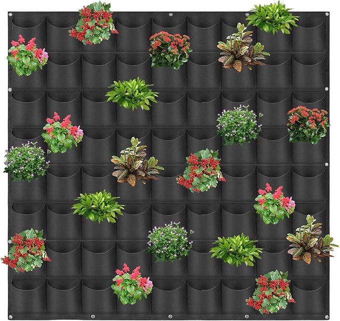 72 Pockets Hanging Planter Bags, Hanging Vertical Wall Mounted Plant Planting Grow Bags, Herb Garden Planter Outdoor Indoor Growing Bag, Gardening Vertical Greening Flower Container(1m×1m, Black)-CasaMuseHome