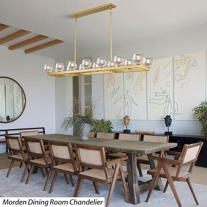 72 Inch Brass Rectangle Wagon Wheel Chandeliers, Gold Chandelier for Dining Room Over Table, Modern Crystal Long Chandelier for High Ceiling, Farmhouse Large Linear Chandeliers for Kitchen Island-CasaMuseHome