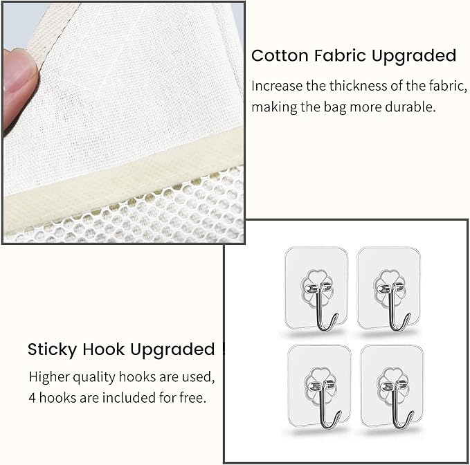 2pcs Small Wall Hanging Organizer Bag, Linen Fabric Door Hanging Storage Basket with Pockets, Waterproof Bin for Kitchen, Bedroom, Office, RV Camper (White)-CasaMuseHome