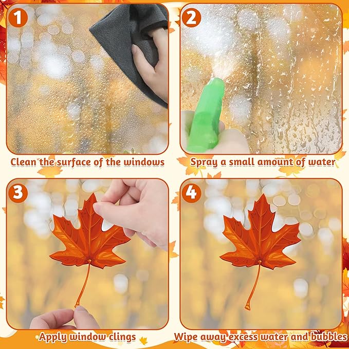 9 Sheets Fall Decorations, 274 PCS Fall Window Clings, Double Sided Autumn Stickers with Maple Leaves Pumpkin Nuts, Autumn Window Clings for Party Thanksgiving Decor Indoor Outdoor Accessories-CasaMuseHome