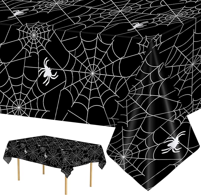 2 Pcs Halloween Tablecloth - Plastic Halloweens Spider Webs Table Cloth, Black Disposable Rectangle Spiderweb Table Cover for Halloween Party Decorations Supplies Favors Tables Decor, 108 x 54 Inch-CasaMuseHome