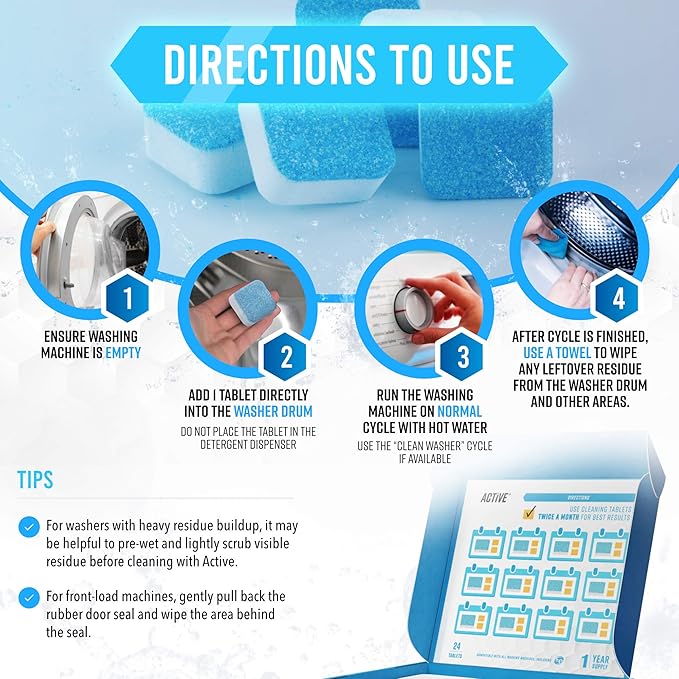ACTIVE Washing Machine And Dishwasher Cleaning Tablets Bundle - Includes 12 Month Supply Dishwasher Cleaner Deodorizer & Washing Machine Descaler Deep Cleaning Tablets - 48 Tablet Set-CasaMuseHome