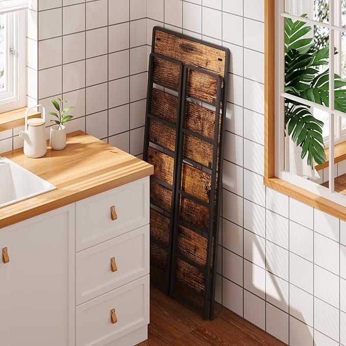 4NM No Assembly Foldable Bookshelf, 4-Shelf Collapsible Bookcase Storage for Small Spaces, 54" H, Rustic Brown and Black-CasaMuseHome