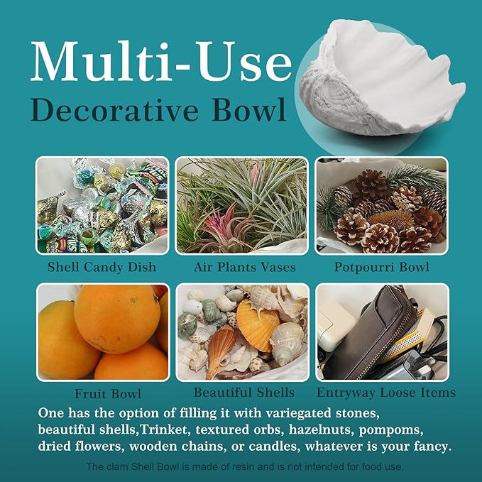 Accessoryway Extra Large Clam Shells Decorative Bowl-White Sea Shells Decorative Storage Bowls for Coastal Beach theme house table centerpiece decorations & Nautical decor for coffee table-12.4"-1PC-CasaMuseHome