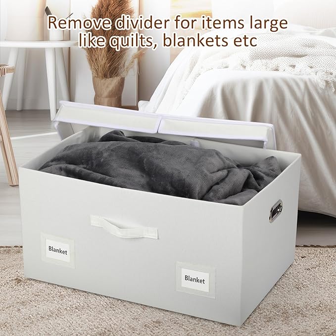 75 Quarts Extra Large Decorative Storage Bins with Lids, 3 Packs White Collapsible Storage Bins with Lids, Stackable Storage Bins Decorative Box Storage With Lid Extra Large-CasaMuseHome