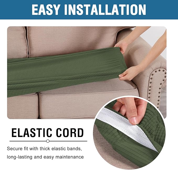 H.VERSAILTEX Super Stretch Individual Seat Cushion Covers Sofa Covers Couch Cushion Covers Slipcover Sets Thick Jacquard Textured Twill Fabric (1 Piece Sofa Cushion Cover, Bronze Green)-CasaMuseHome