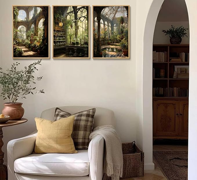 3pcs William Morris Green Plants Canvas Wall Art Medieval Castle Posters Prints Gothictalian Landscape Painting Pictures Paintings Wall Decor for Living Room Bathroom Bedroom Decoration Unframed-CasaMuseHome