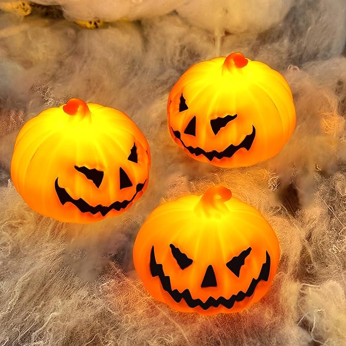 6 Pack Halloween Pumpkin Flameless Candles Battery Operated LED Tealight Candles for Home Room Decorations, Light Up Halloween Decorations Indoor for Table Party Office Fireplace-CasaMuseHome