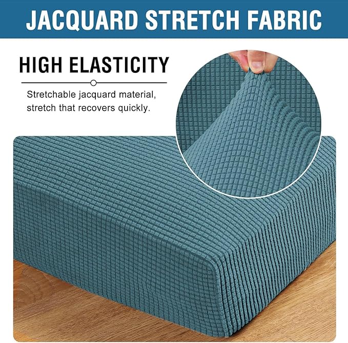 H.VERSAILTEX Super Stretch Individual Seat Cushion Covers Sofa Covers Couch Cushion Covers Slipcover Sets Thick Jacquard Textured Twill Fabric (1 Piece Chair Cushion Cover, Storm Blue)-CasaMuseHome