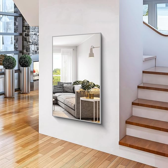 36x55inch Bathroom Mirror, Silver Rectangle Mirror with Thin Metal Frame, Large Rectangular Wall Mirrors for Bathroom, Living Room, Hair Salon, Big Mirror Hang Horizontal/Vertical-CasaMuseHome