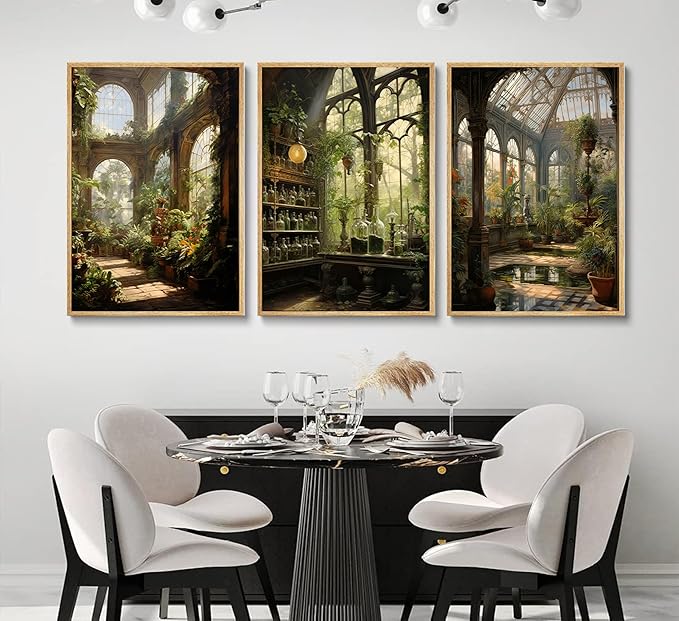 3pcs William Morris Green Plants Canvas Wall Art Medieval Castle Posters Prints Gothictalian Landscape Painting Pictures Paintings Wall Decor for Living Room Bathroom Bedroom Decoration Unframed-CasaMuseHome