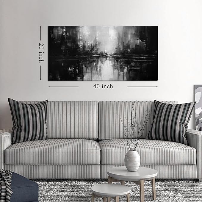 Abstract Wall Pictures for Living Room,Black Art Paintings for Wall Office Wall Art Bedroom Wall Decor 20 x 40 Inch-CasaMuseHome