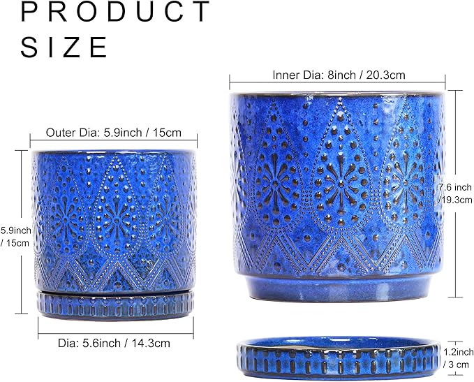 8 Inch + 6 Inch Indoor Plant Pot with Drainage Holes and Saucers, Ceramic Planter for Plants Succulent Orchid Flower Pots-CasaMuseHome