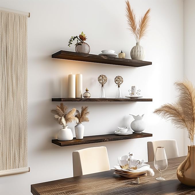 36 Inch Floating Shelves for Wall Rustic Brown Wood Wall Shelves for Bedroom Set of 4-CasaMuseHome