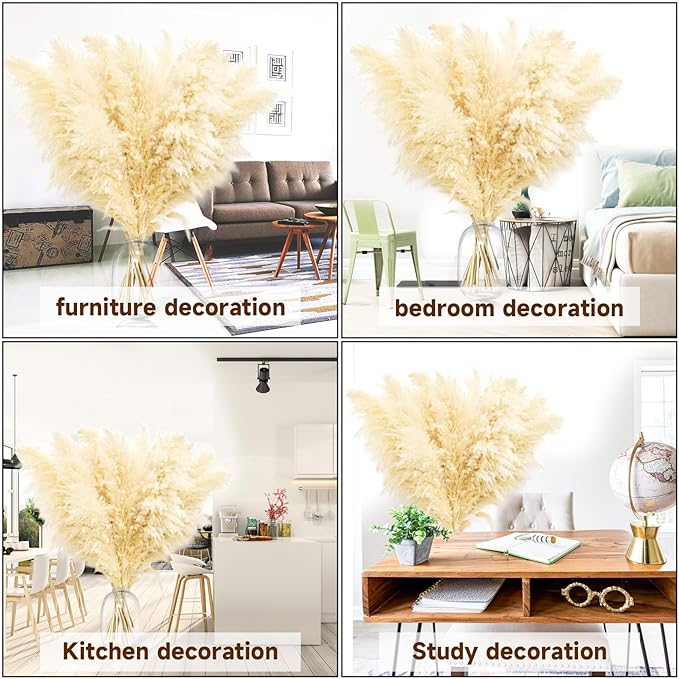 46" inch 11 Stems Natural Pampas Grass Tall Decor,Pompas Grass,Large Beige Tall Pampas Grass for Floor Vase,Wedding Decorations,Party,Boho Home Decor,and Creating a Boho Ambiance-CasaMuseHome