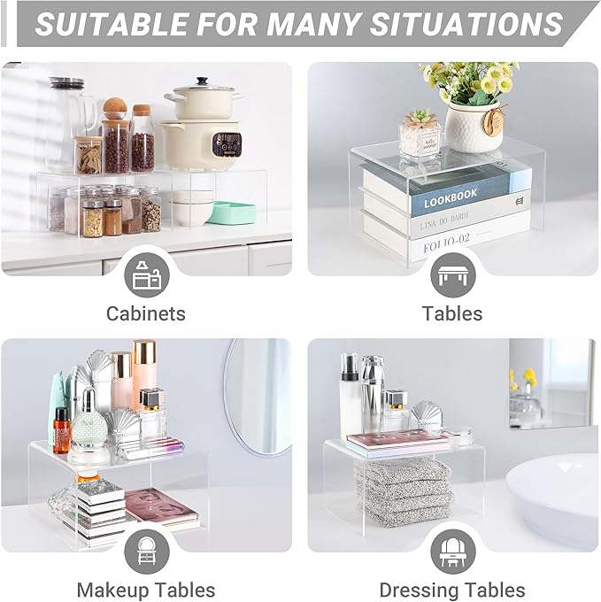 Acrylic Cabinet Organizer, Shelf Organizer, Set of 2 Spice Organization for Cabinet, Spice Rack, Stackable Kitchen Countertop Organizer | Cupboard, Pantry Shelves, and Storage Space Saver-CasaMuseHome