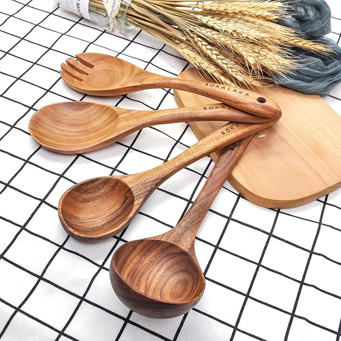 11 Pcs Wooden Kitchen Utensils Set - Wooden Spoons, Spatulas and More for Cooking-CasaMuseHome