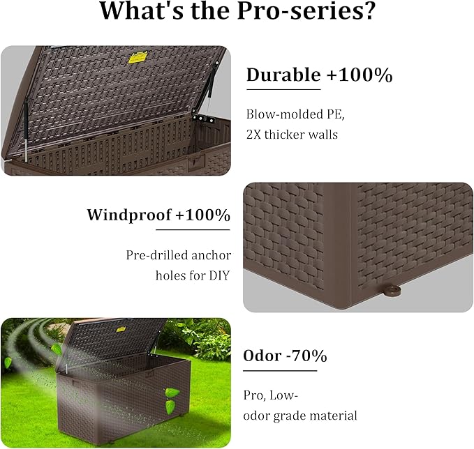 180 Gallon Pro Outdoor Storage Box Waterproof Lockable Resin Deck Box Large, Patio Storage Bin for Pool Accessories Cushion Furniture, Garden Tools, UV-Resistant Outside Delivery Brown-CasaMuseHome