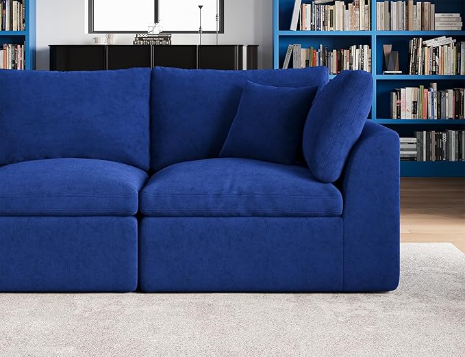 110" Cloud Sectional Couches for Living Room, Boneless L-Shape Couch with Ottoman, 3 Seater Modular Sectional Sofa, Blue-CasaMuseHome