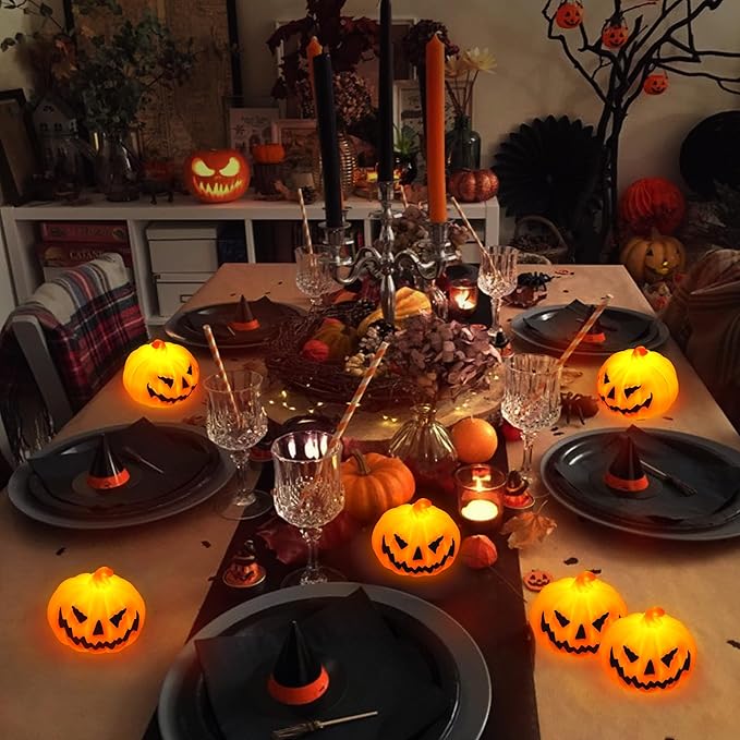 6 Pack Halloween Pumpkin Flameless Candles Battery Operated LED Tealight Candles for Home Room Decorations, Light Up Halloween Decorations Indoor for Table Party Office Fireplace-CasaMuseHome