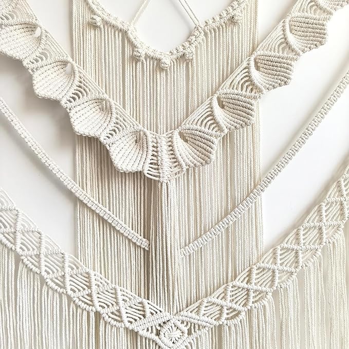 Achart Macrame Wall Hanging Large- Boho Wall Decor- large wall art- Wall Decor Living Room- Macrame Tapestry Boho Decor for Bedroom (Beige-Shells)-CasaMuseHome