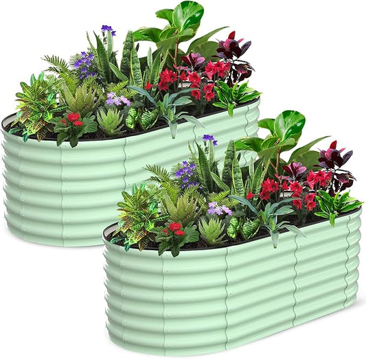 2 Pcs 6x3x2ft Oval Raised Garden Bed, Galvanized Raised Beds,Open-Ended Base Metal Raised Planter Beds,Garden Bed Outdoor,Planter Raised Boxes for Vegetables, Flowers,Tool-Free Asse,Green-CasaMuseHome