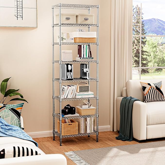 8 Tier 2000 lbs Storage Rack Metal Wire Shelving Unit, Storage Standing Shelf Organizer for Laundry Bathroom Kitchen Pantry Closet Garage Utility Room, Chrome 13.8" D x 23.6" W x 79.5" H-CasaMuseHome