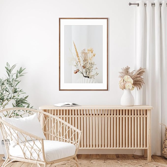 24x36 Poster Frame Natural Solid Walnut Photo Frames with 20x30 Removable Mat Wall Hanging Large Handcrafted Frame with HD Plexiglass Wall and Tabletop Display Large Picture Frame-CasaMuseHome