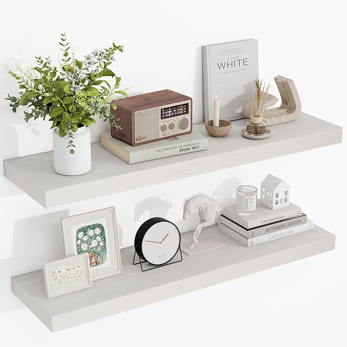 36 Inch Floating Shelves, 36"x9.25"x1.5" Inch Deep Floating Shelves for Wall, Wooden Shelves for Bathroom, Bedroom, Living Room, Cream White Oak-CasaMuseHome