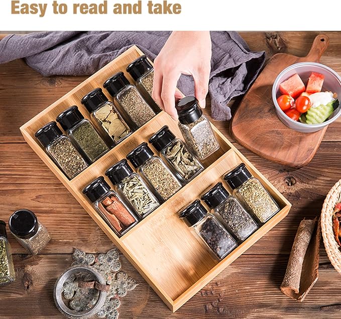 3-Tier Bamboo Drawer Spice Rack Wooden Kitchen Cabinet Spice Organizer Spice Jar Holder, Medicine/Health Care/Vitamin Bottles Storage Rack (Pre-Measure Drawer Dimensions), 1 Pack Drawer Rack-CasaMuseHome