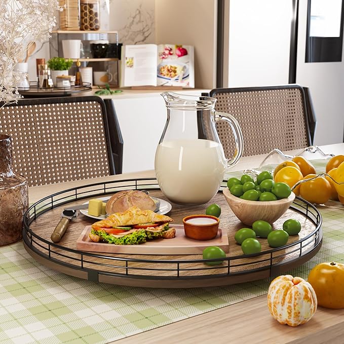 Acacia Wood 18" Lazy Susan Turntable Organizer for Table Top, Farmhouse Large Round Lazy Susan for Cabinet Kitchen Centerpieces Dining Table, for Condiments Charcuterie, Bathroom Vanity Tray Decor-CasaMuseHome