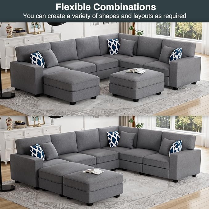L Lengend Vansen Modular Sectional Sofa U Shaped Couch with Ottoman Modern Reversible Corner Sectional Couch for Living Room (Dark Grey, U Shaped Sofa-3)-CasaMuseHome