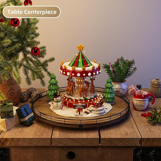 Acacia Wood 18" Lazy Susan Turntable Organizer for Table Top, Farmhouse Large Round Lazy Susan for Cabinet Kitchen Centerpieces Dining Table, for Condiments Charcuterie, Bathroom Vanity Tray Decor-CasaMuseHome