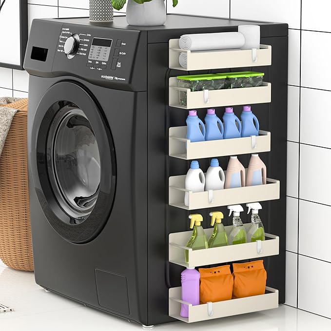 6 Pack Magnetic Spice Rack Organizer for Refrigerator and Oven, Cream White Fridge Organizers and Storage for Kitchen-CasaMuseHome