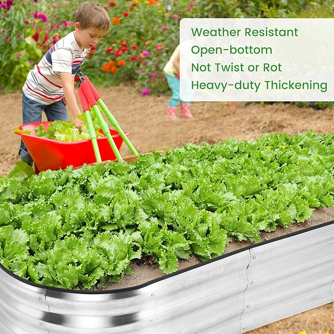 2 Pcs 4.5x2x1ft Oval Raised Garden Bed, Galvanized Raised Beds,Open-Ended Base Metal Raised Planter Beds,Planter Raised Boxes for Vegetables, Flowers,Tool-Free Asse,Rubber Edge-CasaMuseHome