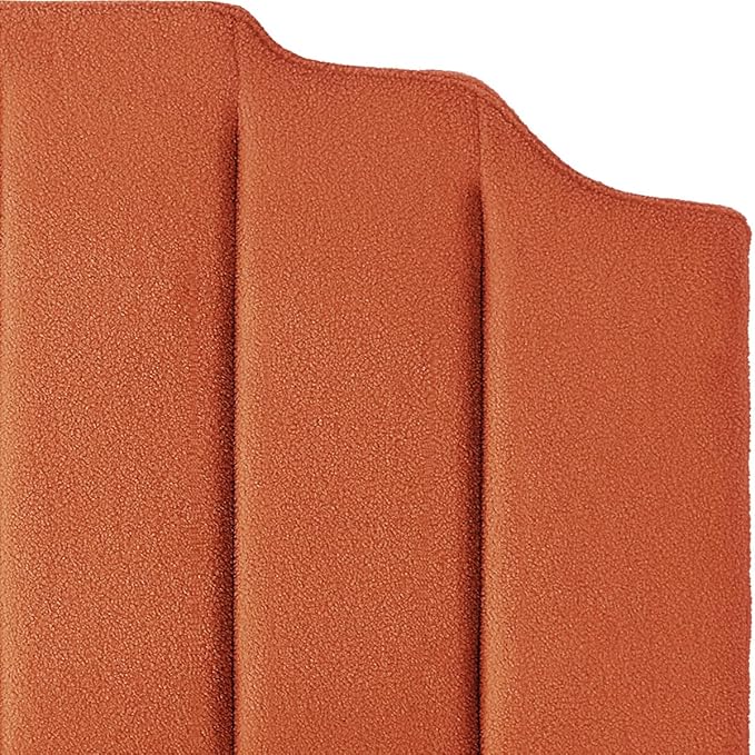 24KF Orange Teddy Fabric Tufted King Upholstered Headboard, Modern Vertical Channel Design California King Headboard with Stepped Silhouette Top Edge,6026-K-Teddy Orange-CasaMuseHome