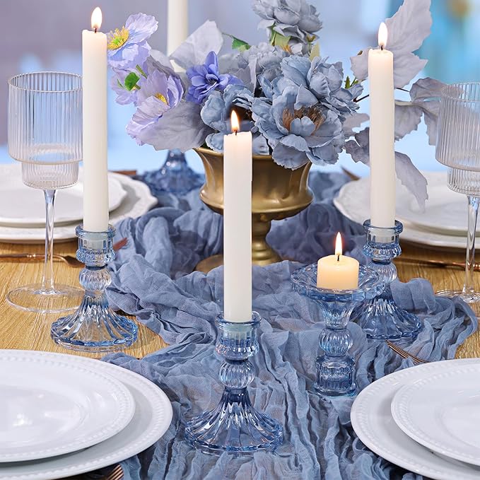 12PCS Blue Candlestick Holders Set- 4" H Taper Candle Holders, Glass Candle Holders Bulk for Wedding, Party, Home Table Centerpieces, Festival Gifts & Windowsill Decor-CasaMuseHome