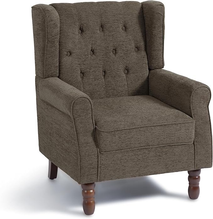 Accent Chair, Upholstered Armchair with Button Tufted High Back & Solid Wood Legs, Comfy Wingback Reading Single Sofa Chair for Small Spaces, Living Room, Bedroom (Taupe, Set of 2)-CasaMuseHome