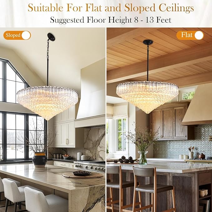 30" Modern Dining Room Chandeliers, 13-Light Clear Crystal Chandeliers, Dimmable Blown Glass Chandelier for Living Room, Round Large Chandelier for High Ceiling, Bedroom, Entryway, Staircase-CasaMuseHome