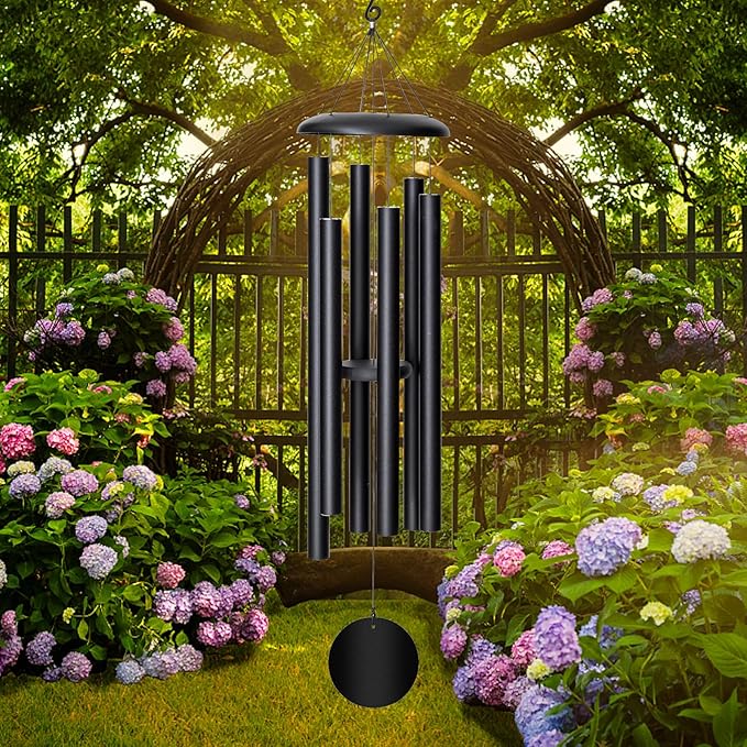 45'' Wind Chimes Outdoor,Memorial Wind Chime, Large Wind Chimes for Outside Deep Tone, Sympathy Gifts. Black-CasaMuseHome