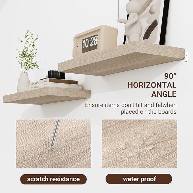 48 Inch Floating Shelves, 3D Textured Wood Grain, 48"x9.25"x1.5" Inch Deep Floating Shelves for Wall, Wooden Shelves for Bathroom, Bedroom, Living Room, Vintage White Oak-CasaMuseHome