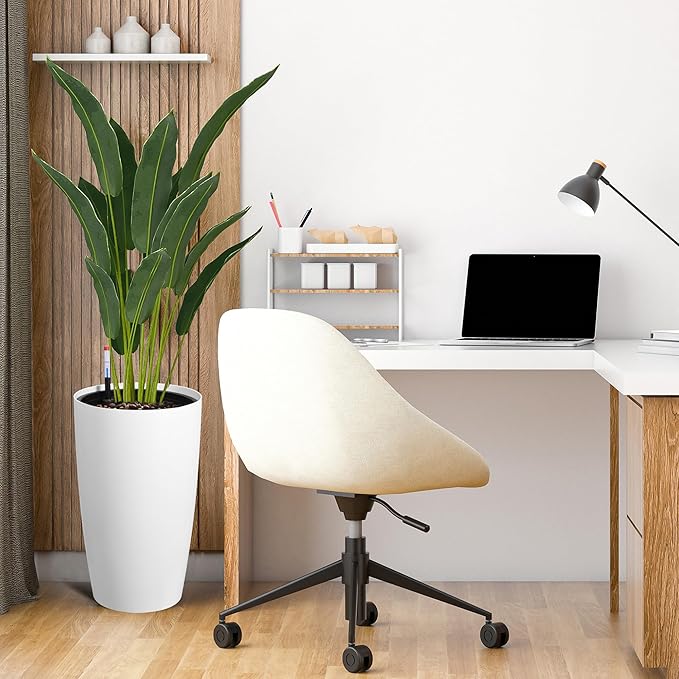 22" Tall Round Planter Set of 2, Self Watering Pots for Indoor Plants, Large Flower Pot Outdoor with Built-in Drainage and a Water Level Monitor, for Patio, Porch, Living Room, or Home Office, White-CasaMuseHome