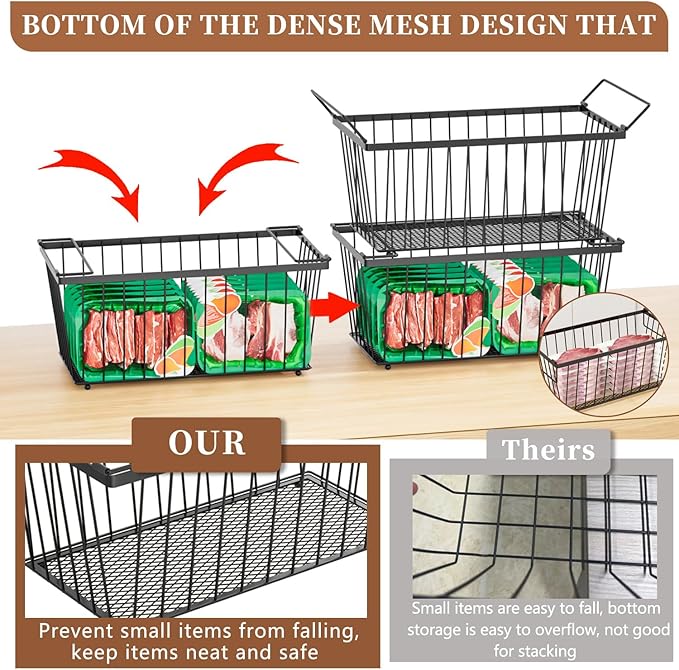 5 Pack Stackable Deep Freezer Organizer Bins ，Upgraded Bottom Leak-Proof net，Encryption and Hardening ， Freezer Organizer Bins for 5 to 7 Cu.FT Small Chest Freezer， Easy Get Bottom Foods-CasaMuseHome