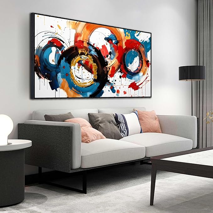 Abstract Wall Art With Black Wood Frames Large Canvas Prints Modern Living Room Bedroom Home Office Wall Decor Framed Colorful Circle Abstract Picture Ready to Hang Size 30x60-CasaMuseHome