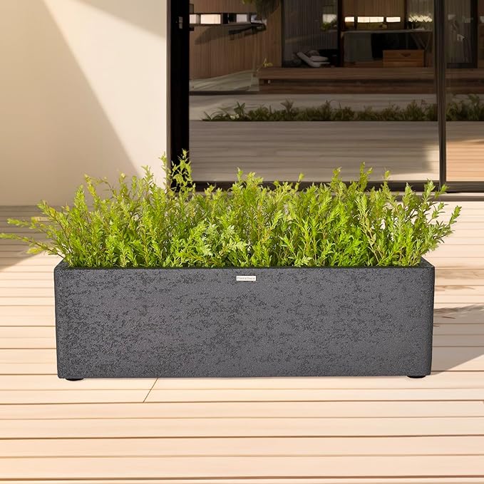 31 Inch Rectangular Concrete Planter,Durable All-Weather Use with Drainage Holes,Large Rectangular Planter for Outdoor Indoor Plants-CasaMuseHome