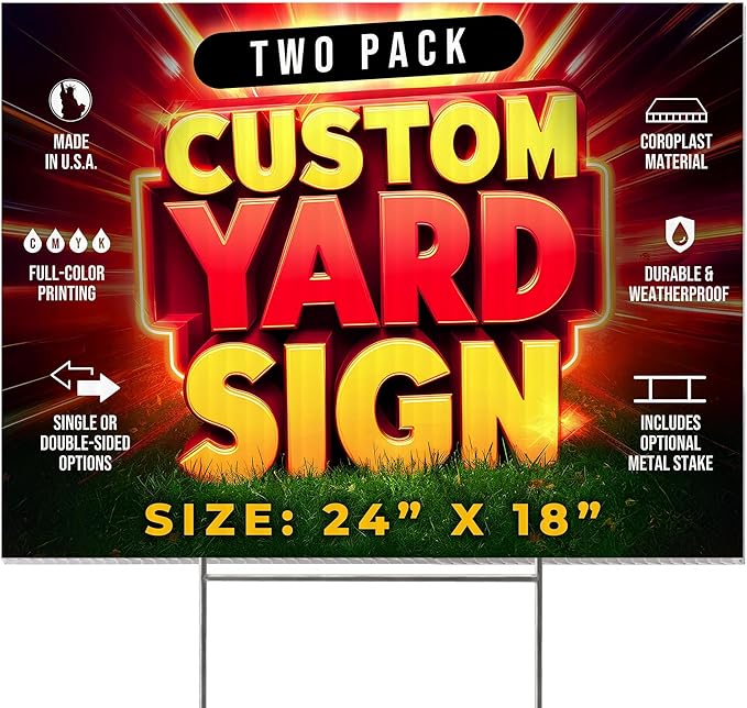 2 Pack 24"x18" Custom Yard Signs with Stakes, Personalized Yard Signs for Outdoors, Customized Full Color Print Corrugated Signs for Business-CasaMuseHome