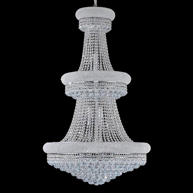 31 - Light Large Empire Crystal Chandelier for High Ceiling Foyer Entryway Staircase Living Room Dining Room Chrome Finish-CasaMuseHome
