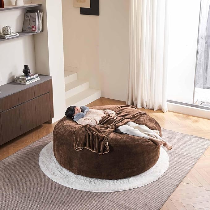 6FT,Oversized Bean Bag Chairs for Adults,Giant beanbag with Filler Included，Fluffy Memory Foam,Soft and Comfy Corduroy Fabric,Gaming Chairs Suitable for Living Room and Bedroom (Coffee Color, 6 Foot)-CasaMuseHome